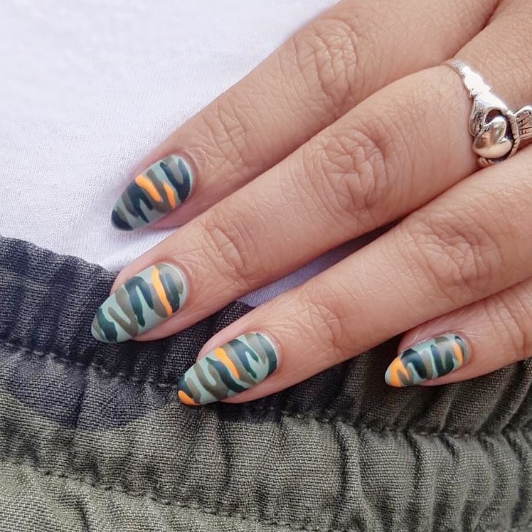 18. Neon Pop Camouflage - camouflage nail ideas
