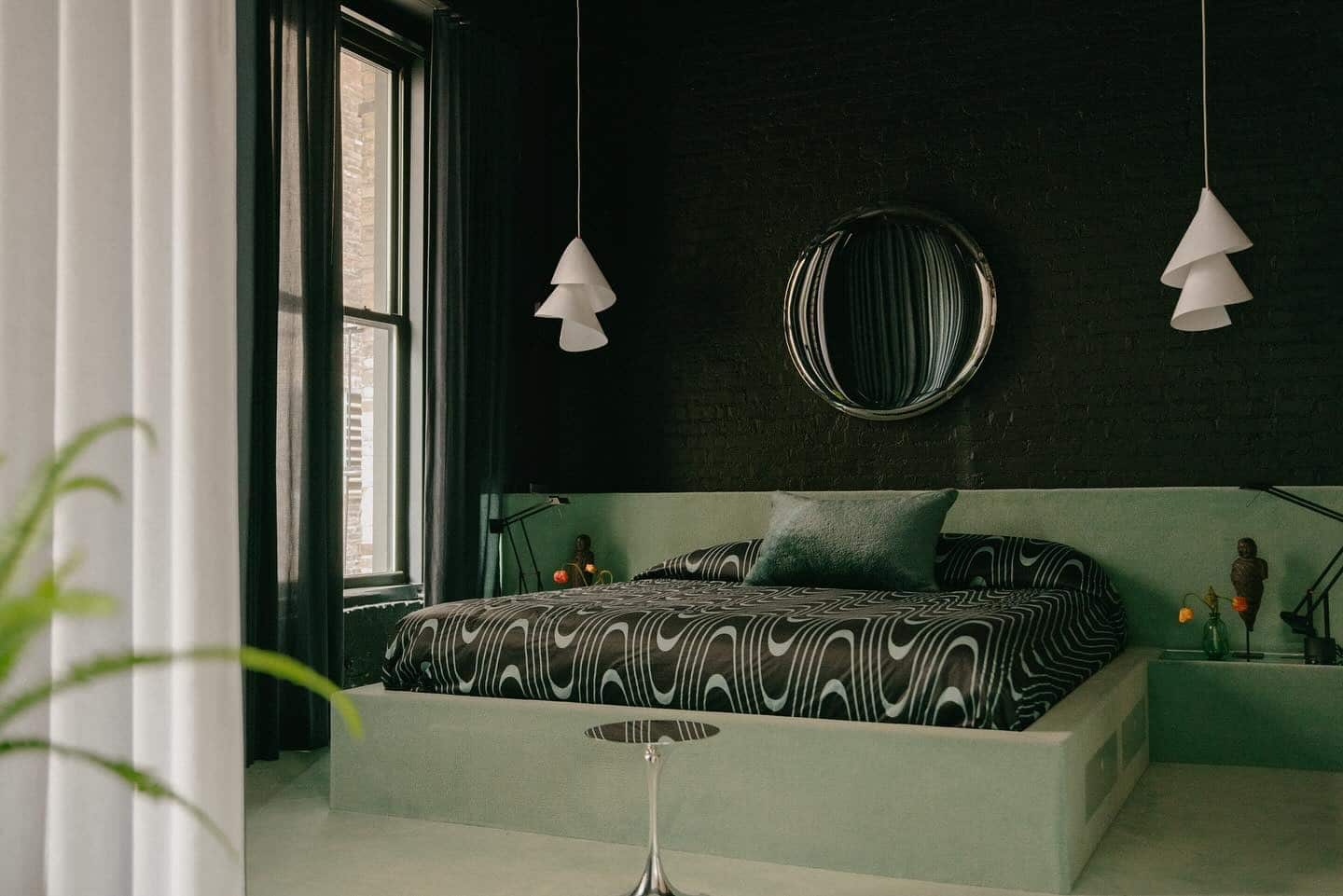 8. Contemporary Edge with Vintage Twist - black and green bedroom ideas