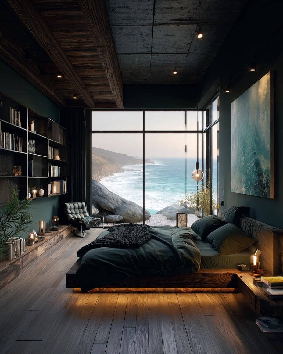 10. Coastal Modern Escape - black and green bedroom ideas