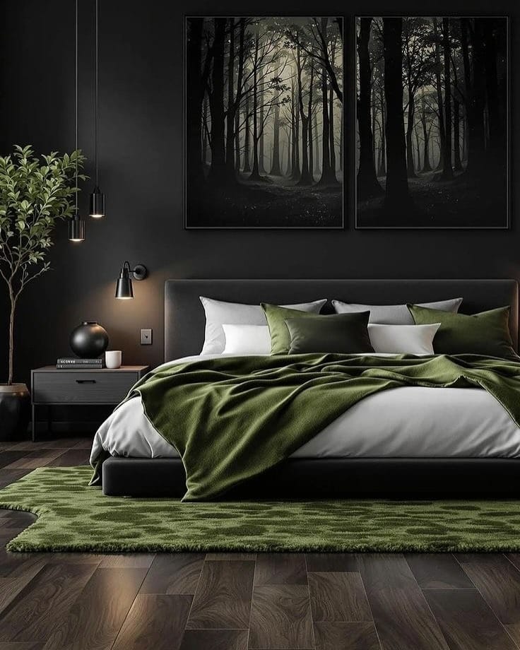 12. Forest-Inspired Sophistication - black and green bedroom ideas