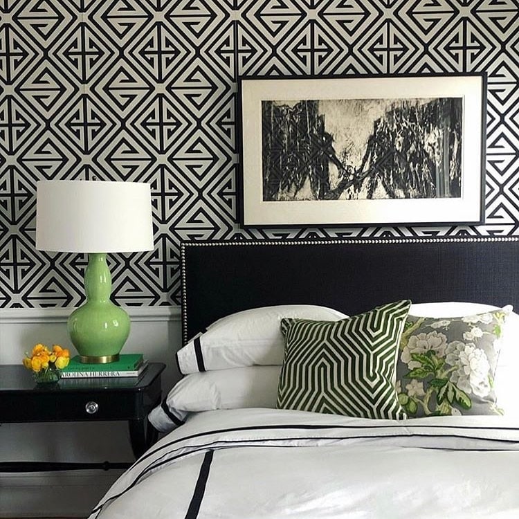 15. Bold Geometry with Green Details - black and green bedroom ideas