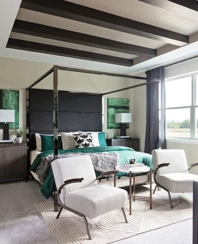 17. Modern Canopy with Green Highlights - black and green bedroom ideas
