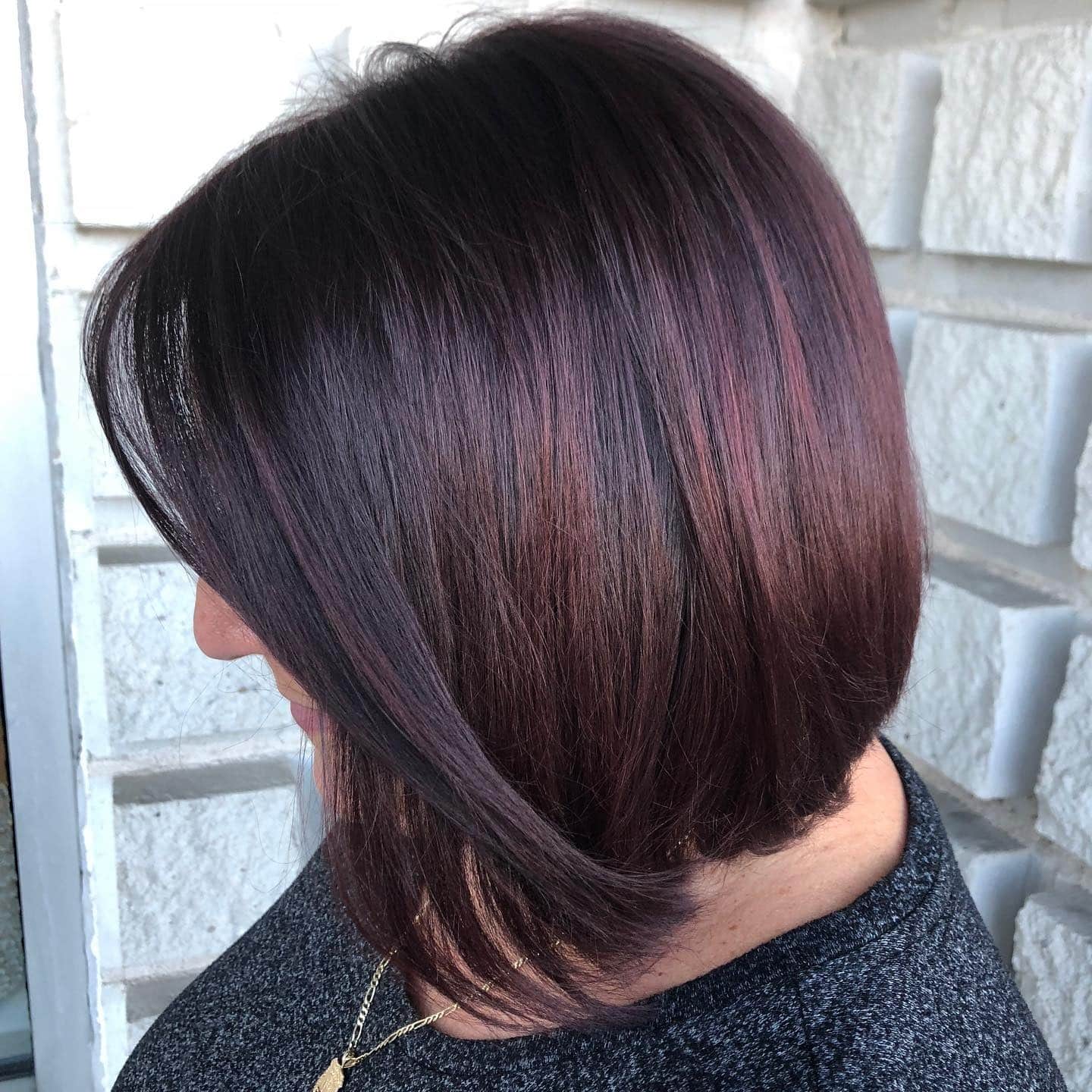 6. Sleek Angled Bob in Deep Cherry Chocolate - Chocolate Cherry Hair Color