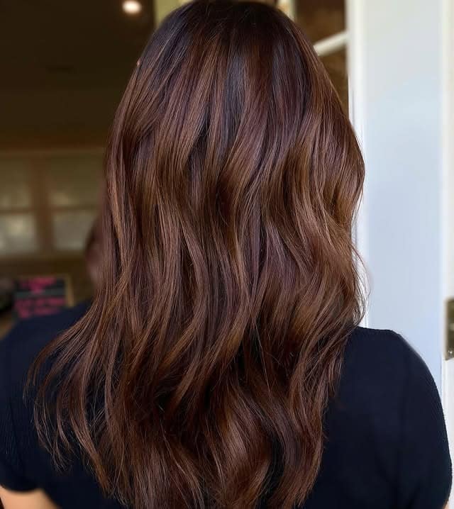 8. Soft Waves with Warm Chocolate Cherry Blend - Chocolate Cherry Hair Color
