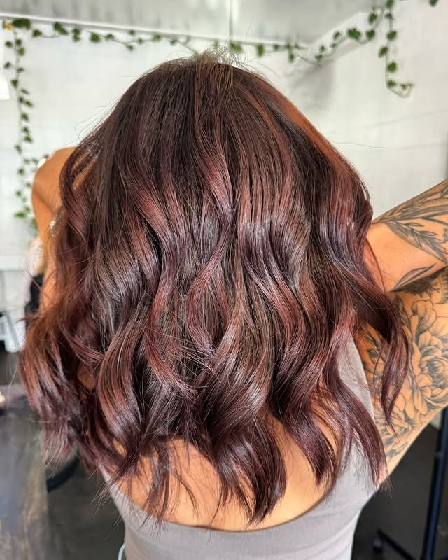 18. Textured Waves with Cherry Accents - Chocolate Cherry Hair Color