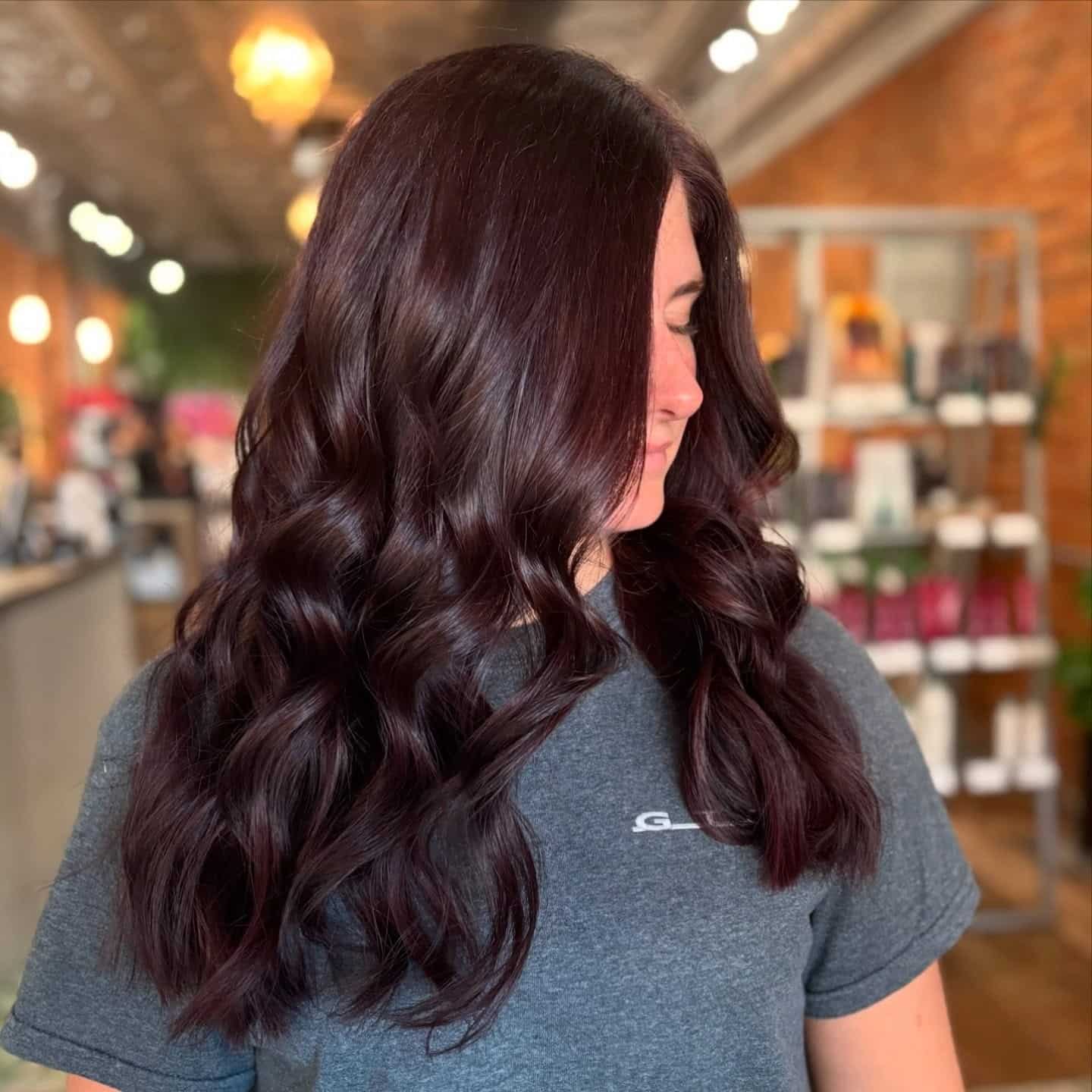 22. Voluminous Chocolate Cherry Waves - Chocolate Cherry Hair Color