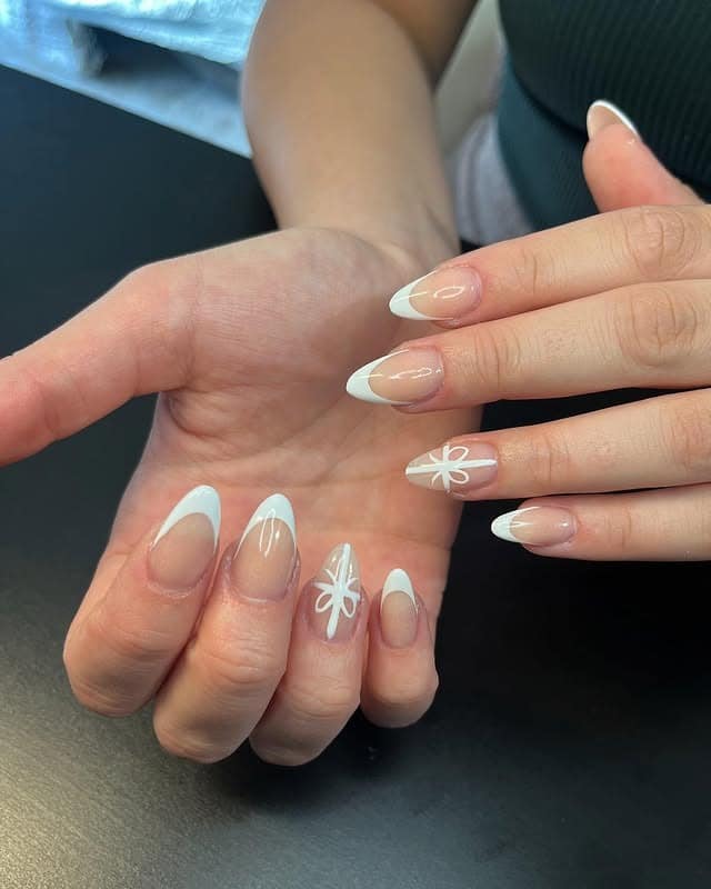 10. White Ribbon French Tips - christmas french tip nail ideas