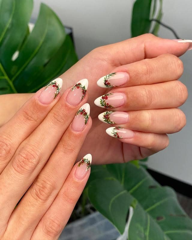 11. Holly Berry French Tips - christmas french tip nail ideas