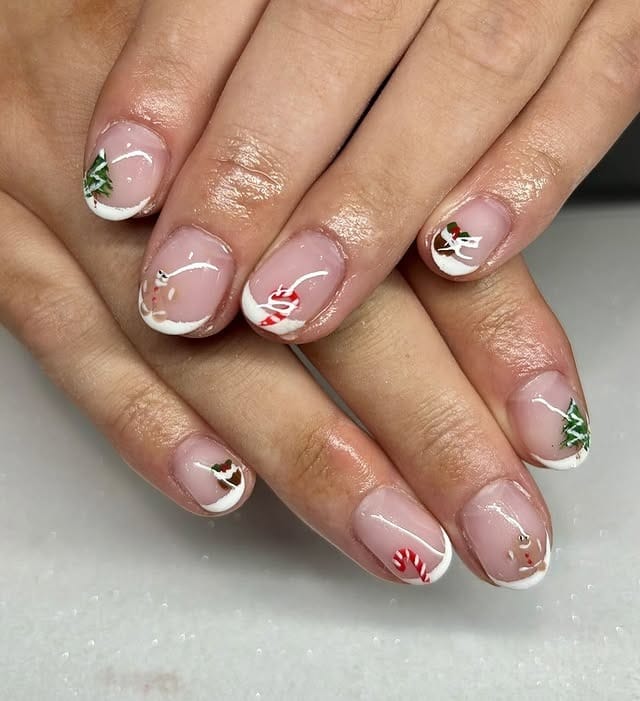 12. Mini Holiday Motif French Tips - christmas french tip nail ideas