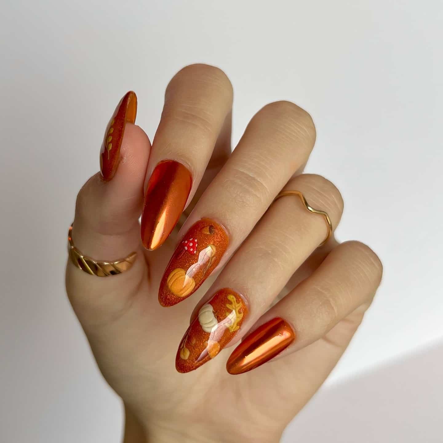 2. Autumn Story Copper Art - copper color nail ideas
