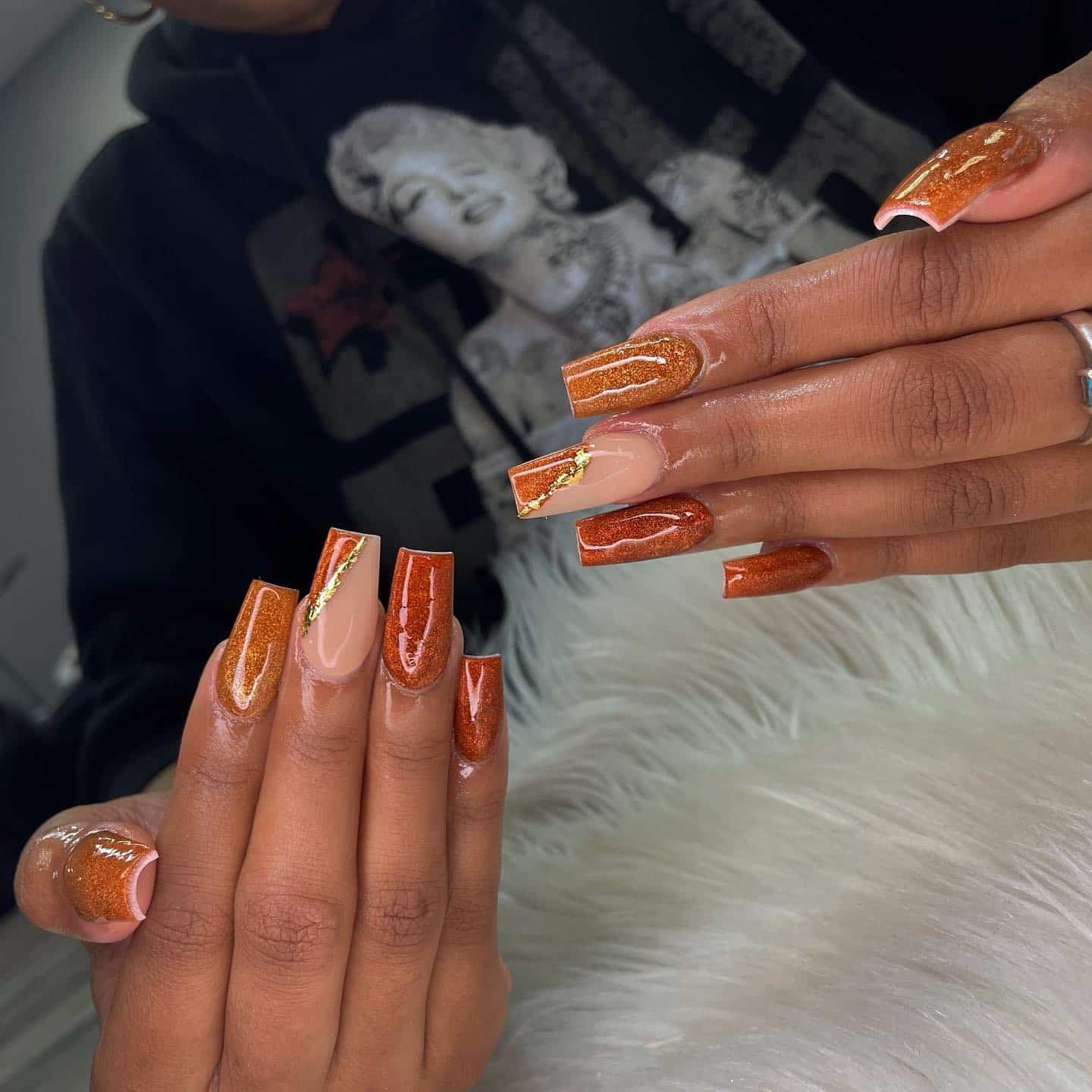 3. Copper Marble Square Nails - copper color nail ideas