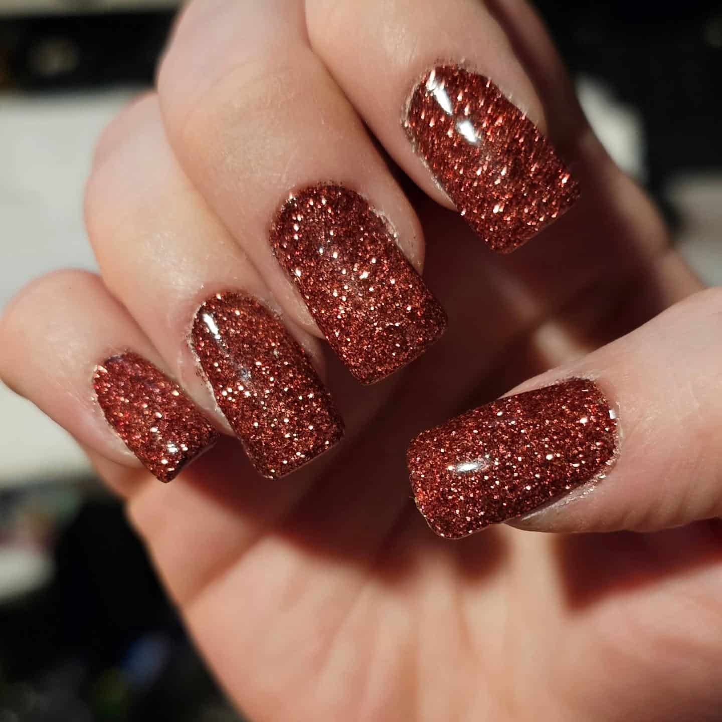 6. Glittered Copper Squares - copper color nail ideas