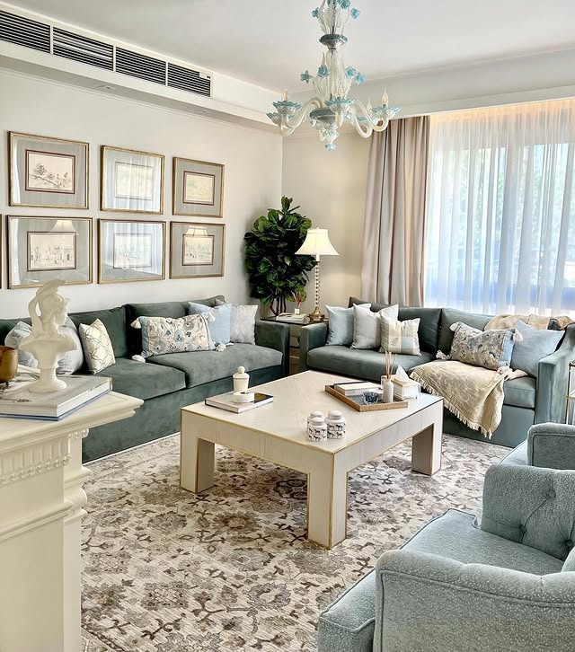14. Soft Aqua with Timeless Detailing - traditional living room ideas