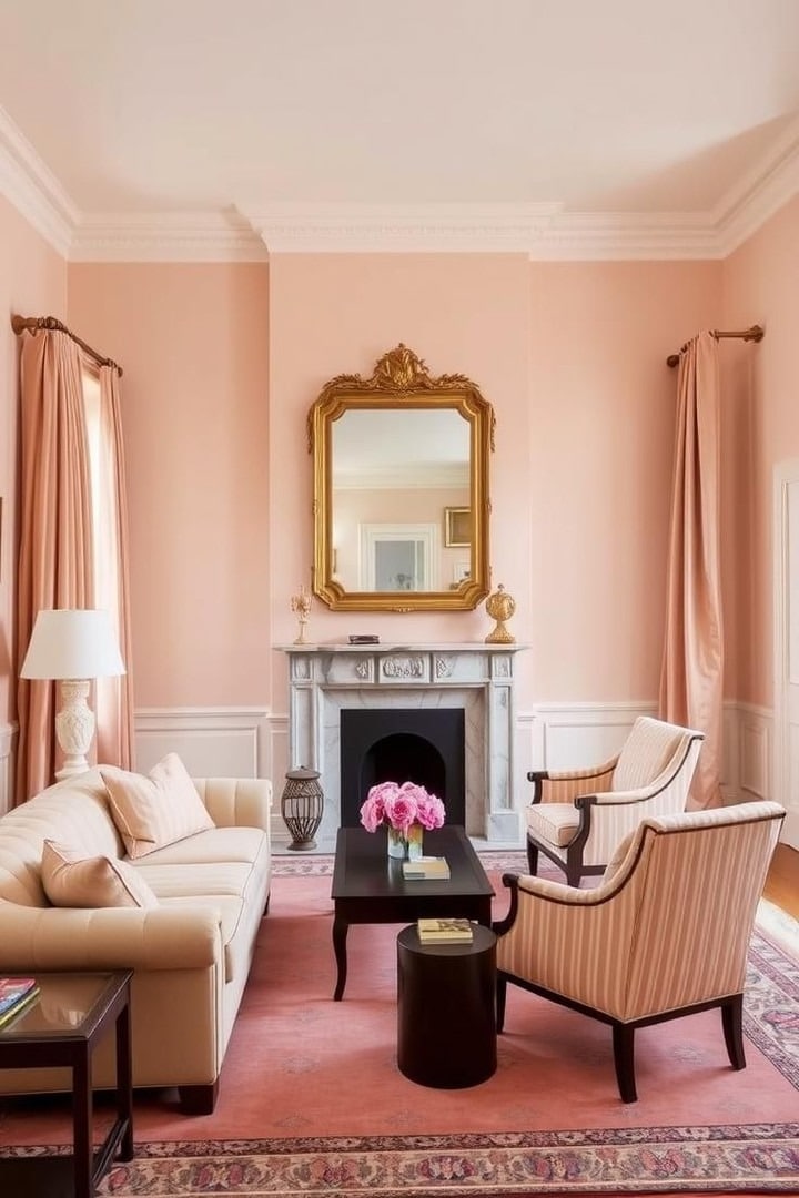 21. Blush Elegance with Gold Accents - traditional living room ideas