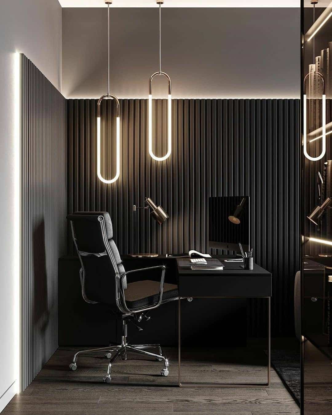 3. Sleek Minimalism with Vertical Lines - black office ideas