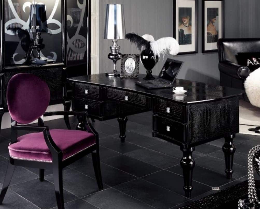 10. Glamorous Contrast with Velvet Seating - black office ideas