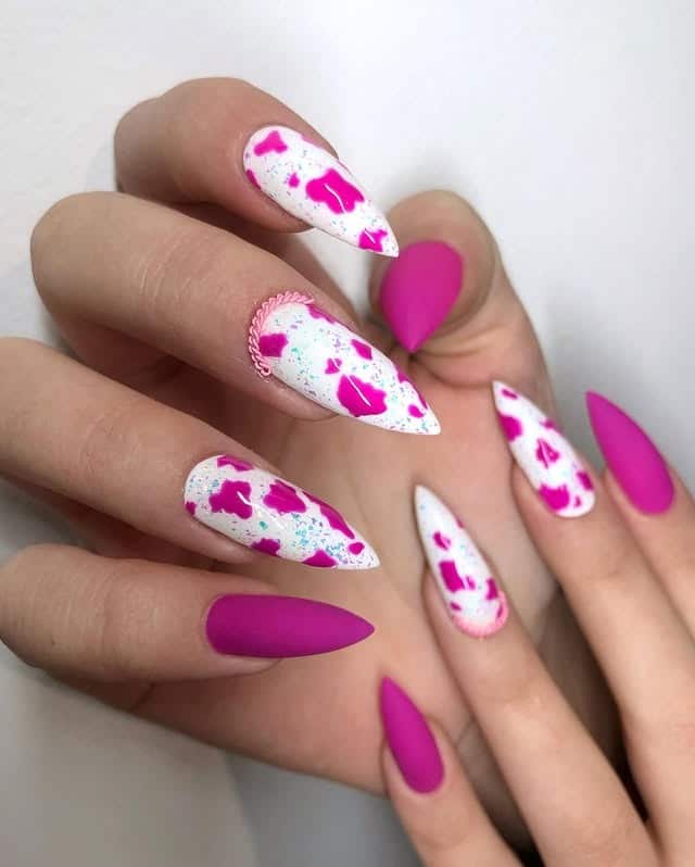 1. Pink Rodeo Edge with Splatter Accents - cowgirl nail ideas