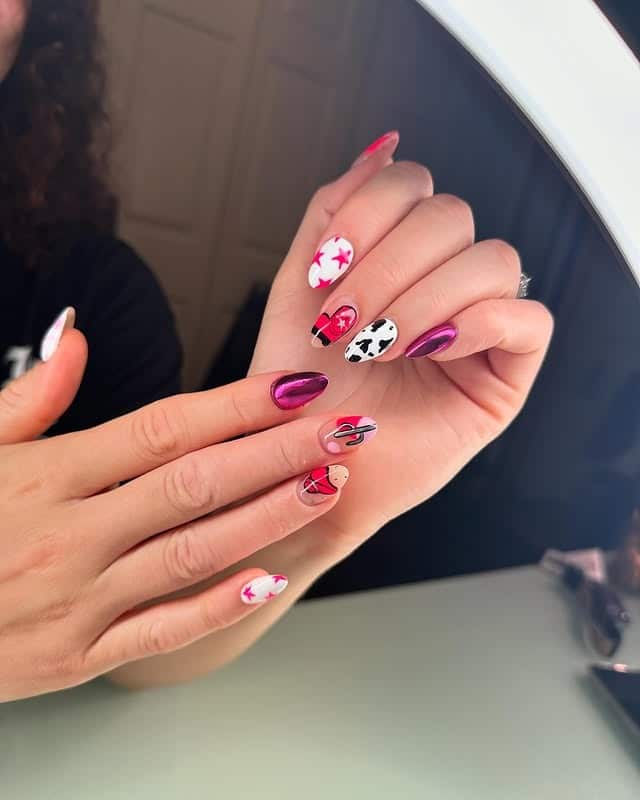 8. Magenta Rodeo Star Mix - cowgirl nail ideas