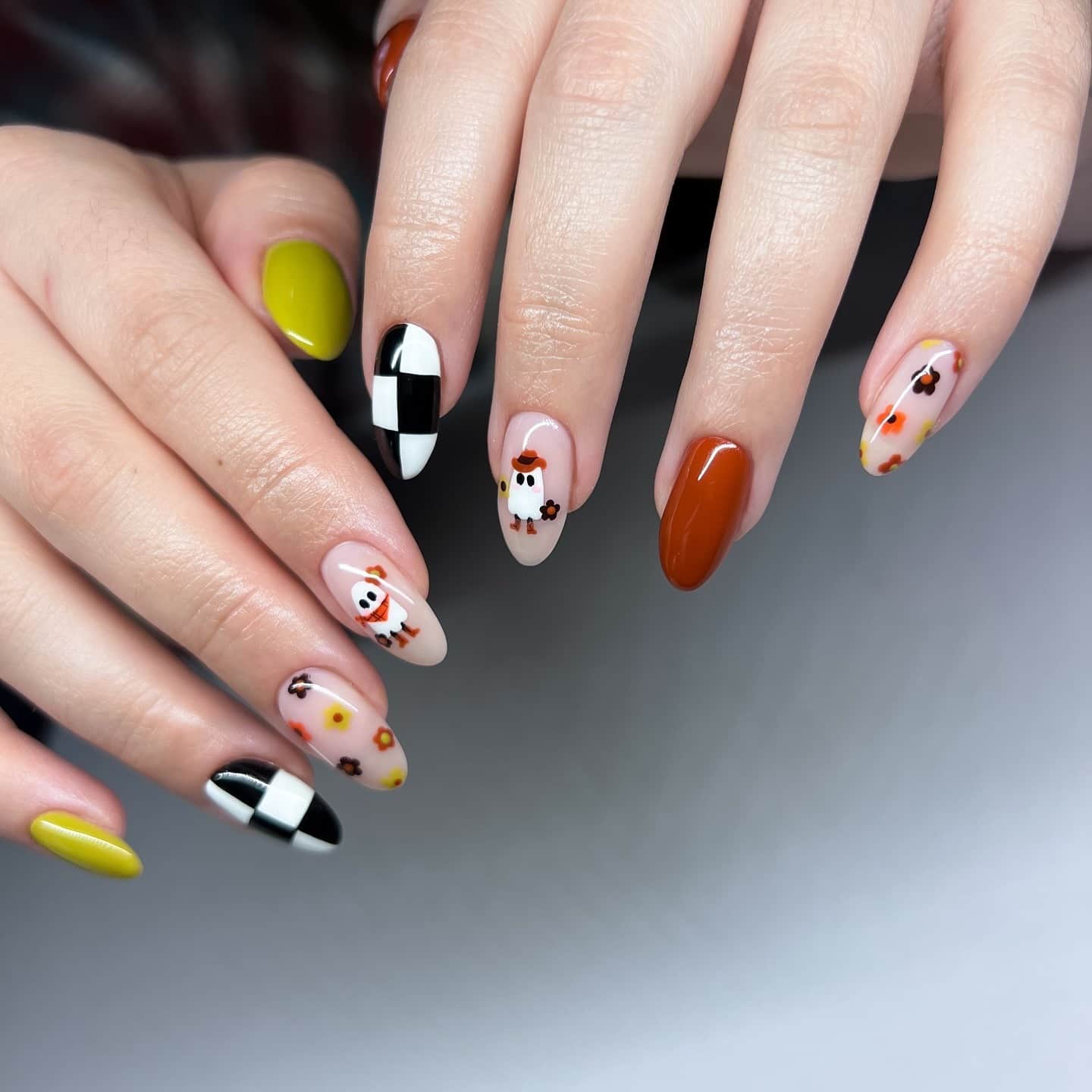 15. Autumn Rodeo with Ghost Cowboys - cowgirl nail ideas