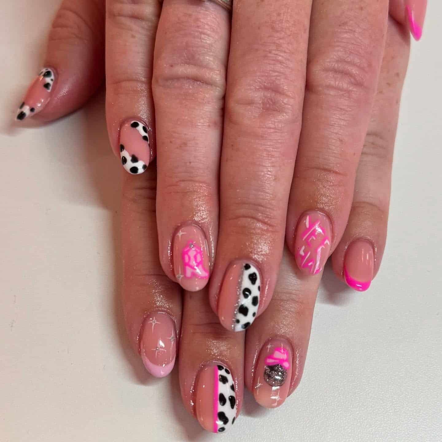 16. Pink Neon Rodeo Mix - cowgirl nail ideas
