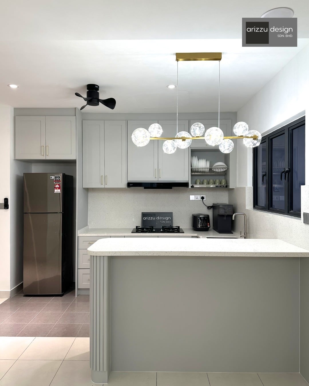 1. Soft Gray Elegance with Quartz Accents - kitchen cabinet ideas