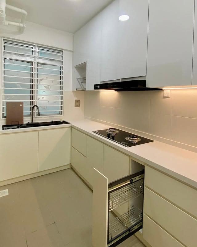 11. Minimalist Cream with Built-in Functionality - kitchen cabinet ideas