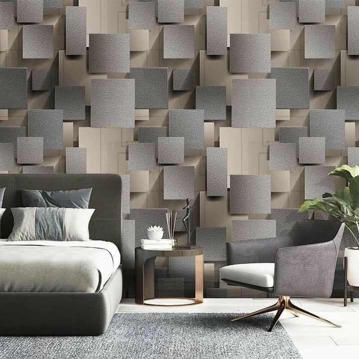 1. Geometric Depth in Soft Grays - wallpaper ideas for bedroom