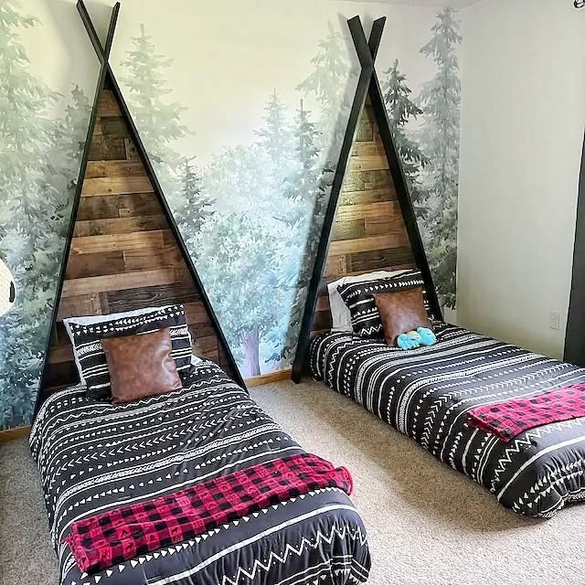 13. Woodland Adventure Accent Wall - wallpaper ideas for bedroom