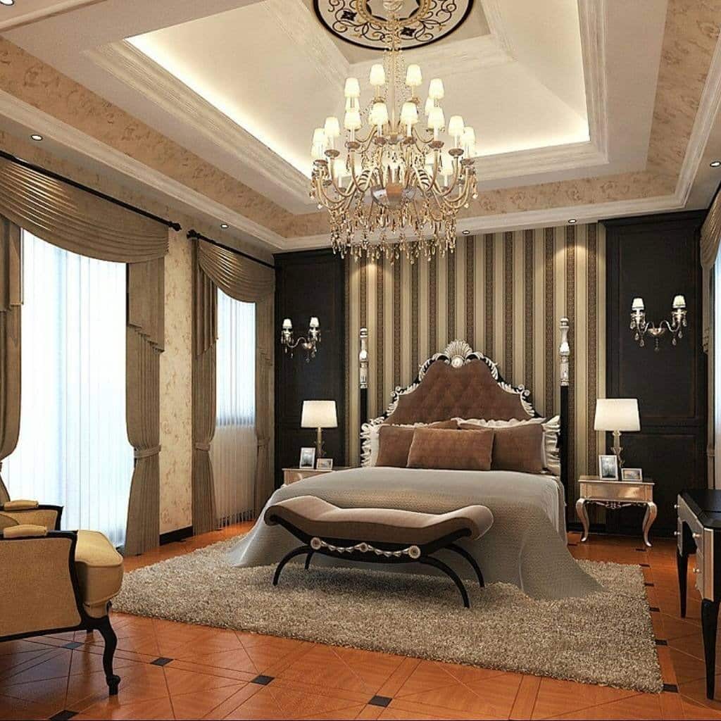 15. Classic Elegance with Striped Grandeur - wallpaper ideas for bedroom