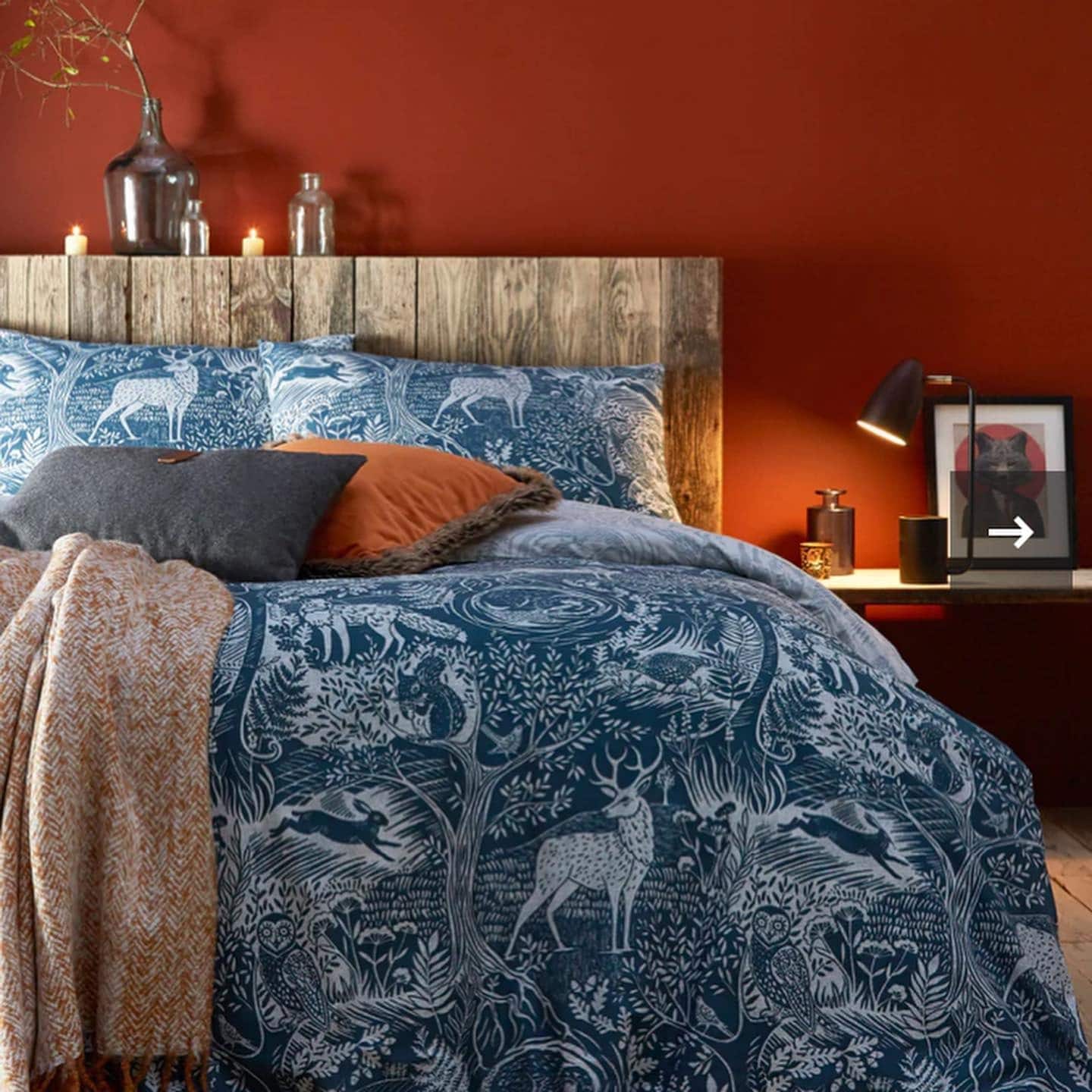 17. Rustic Warmth with Bold Color Contrast - wallpaper ideas for bedroom
