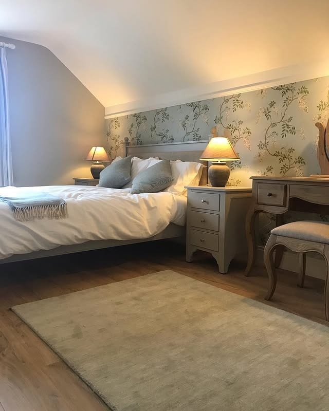 18. Floral Elegance in Soft Neutrals - wallpaper ideas for bedroom