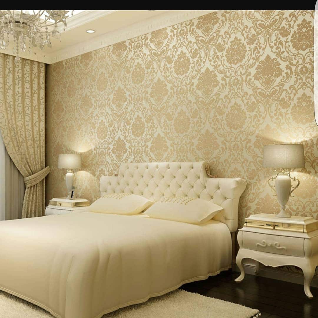 22. Golden Damask for Classic Luxury - wallpaper ideas for bedroom