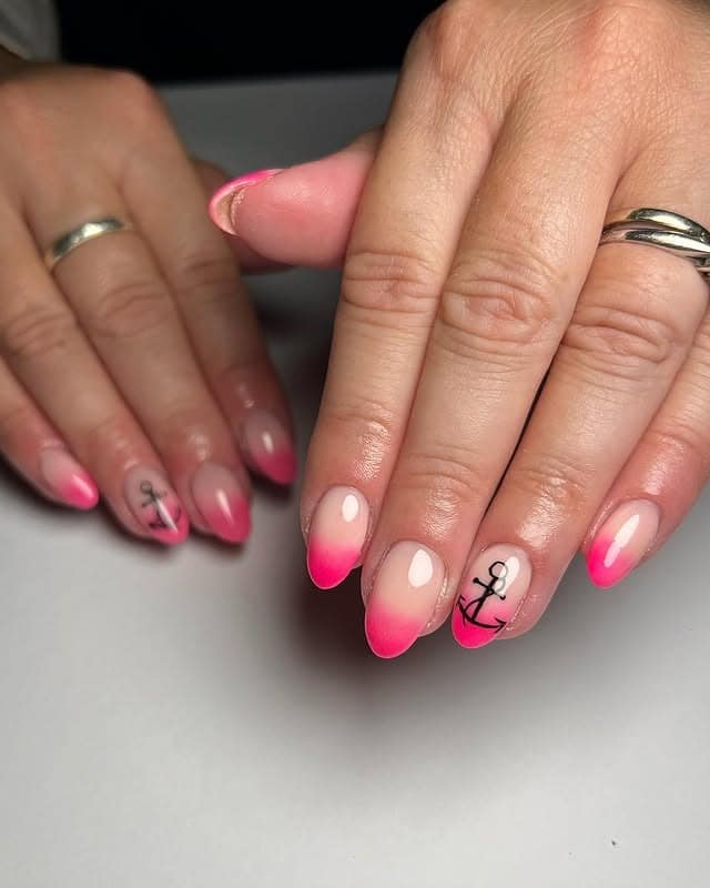 2. Pink Ombre Anchors - cruise ship nail ideas