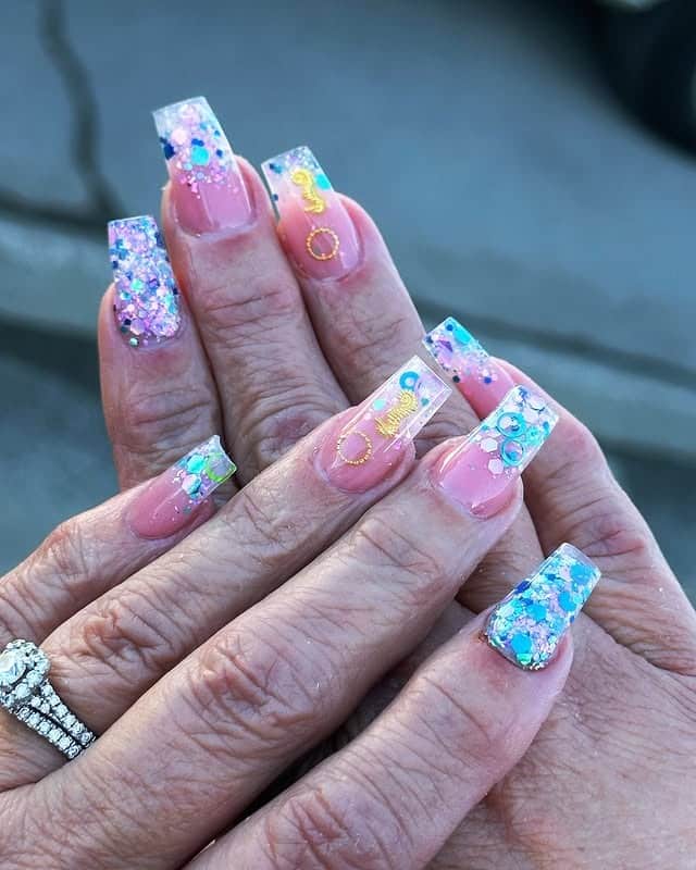6. Mermaid-Inspired Glitter - cruise ship nail ideas