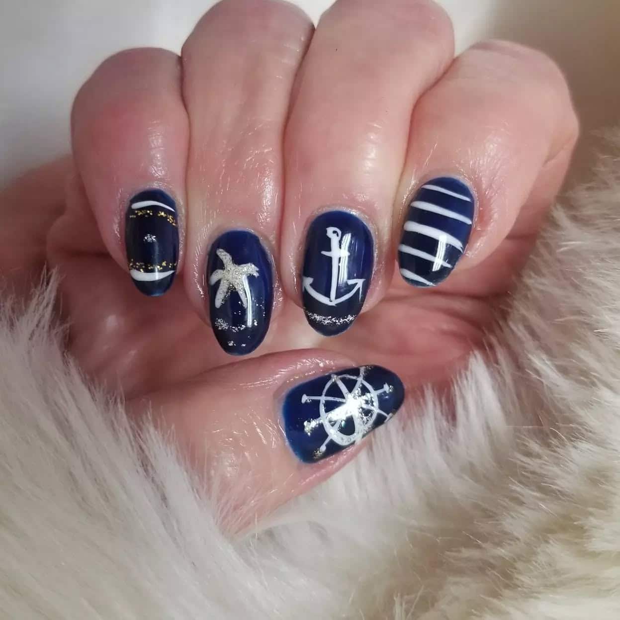 11. Midnight Navy Nautical - cruise ship nail ideas