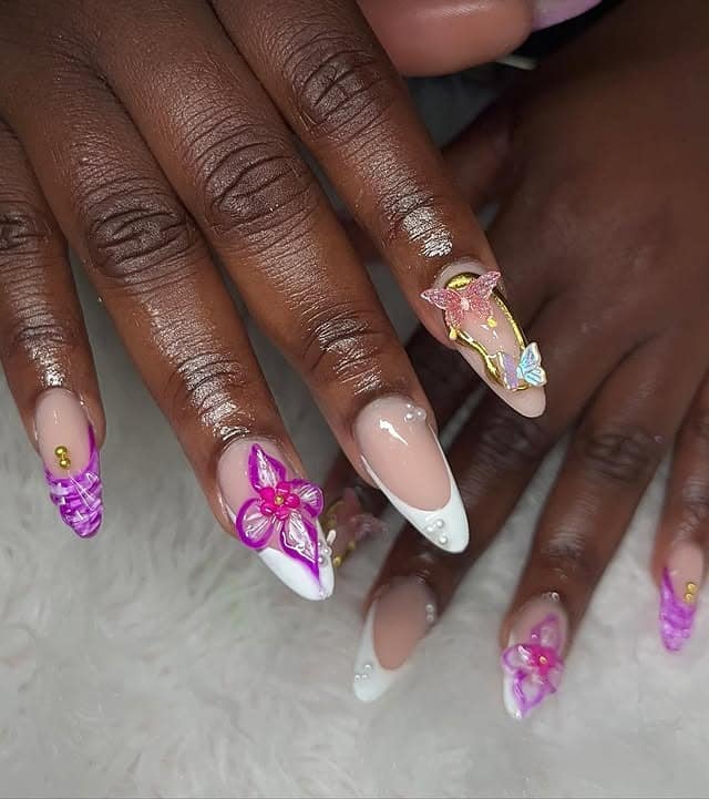 13. 3D Orchid Elegance - cruise ship nail ideas