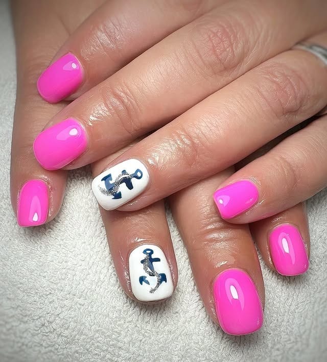 18. Pink Anchor Pop - cruise ship nail ideas