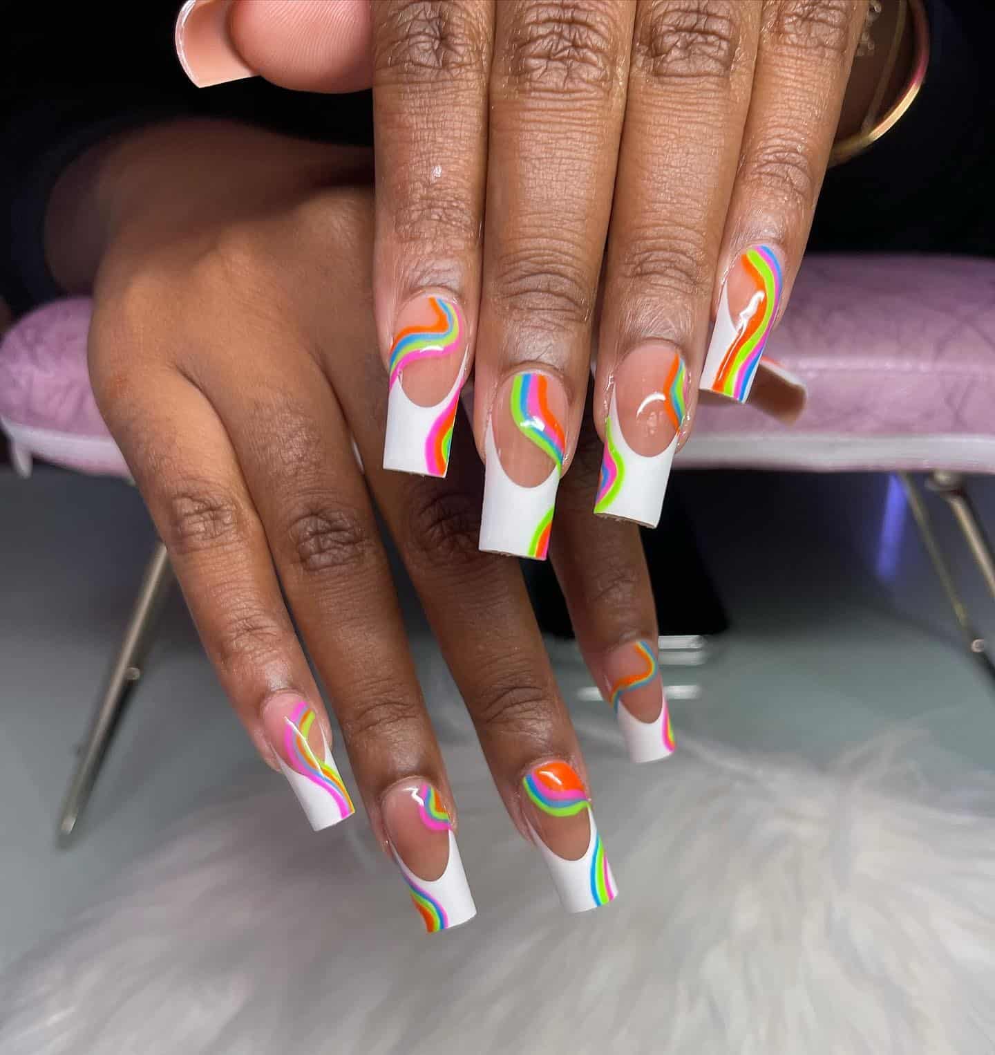 22. Neon Wave French Tips - cruise ship nail ideas