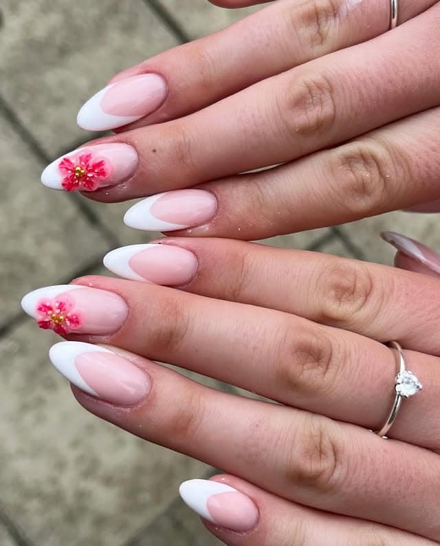 1. French Petal Elegance - cute flower nail ideas