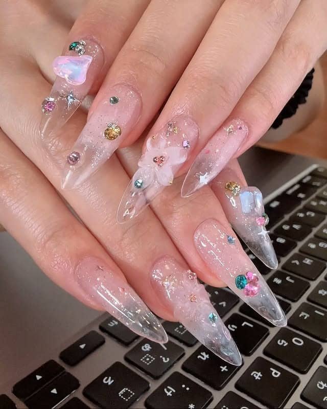 3. Crystal Garden Fantasy - cute flower nail ideas