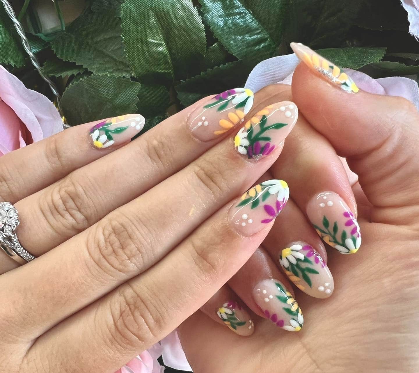 4. Botanical Meadow Nails - cute flower nail ideas