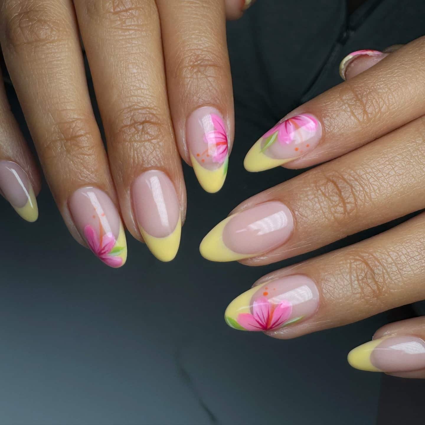 11. Lemon Petal French - cute flower nail ideas