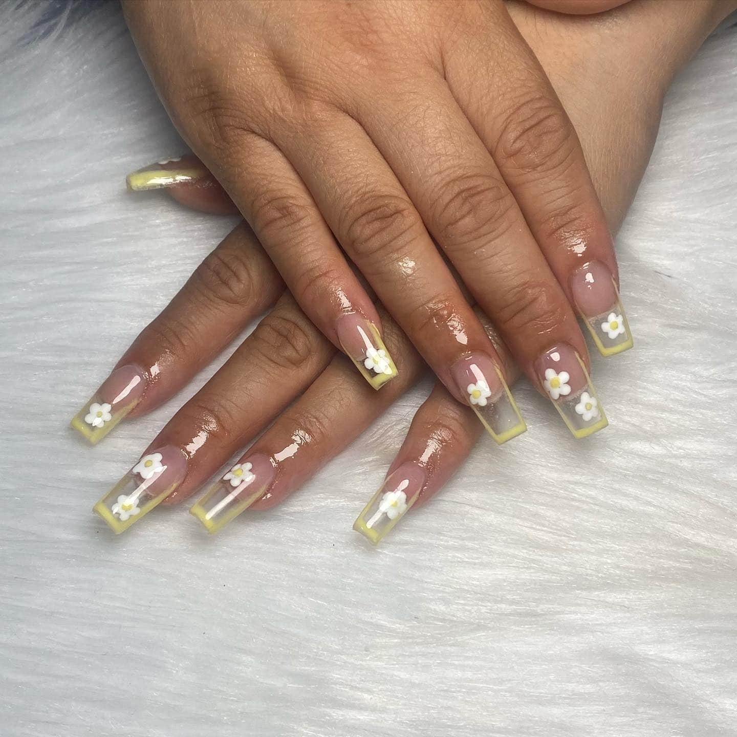 15. Yellow Frame Florals - cute flower nail ideas