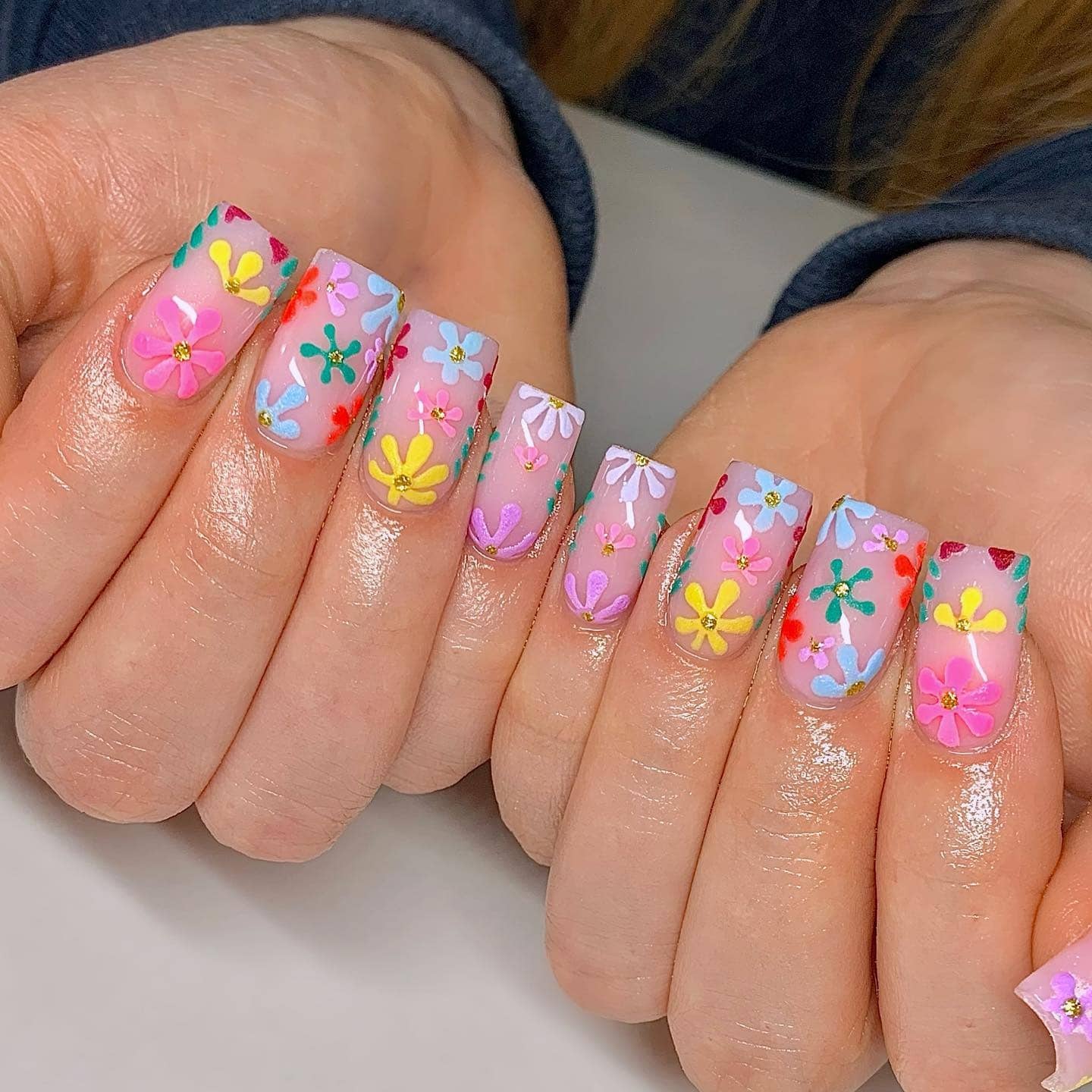 17. Rainbow Garden Party - cute flower nail ideas