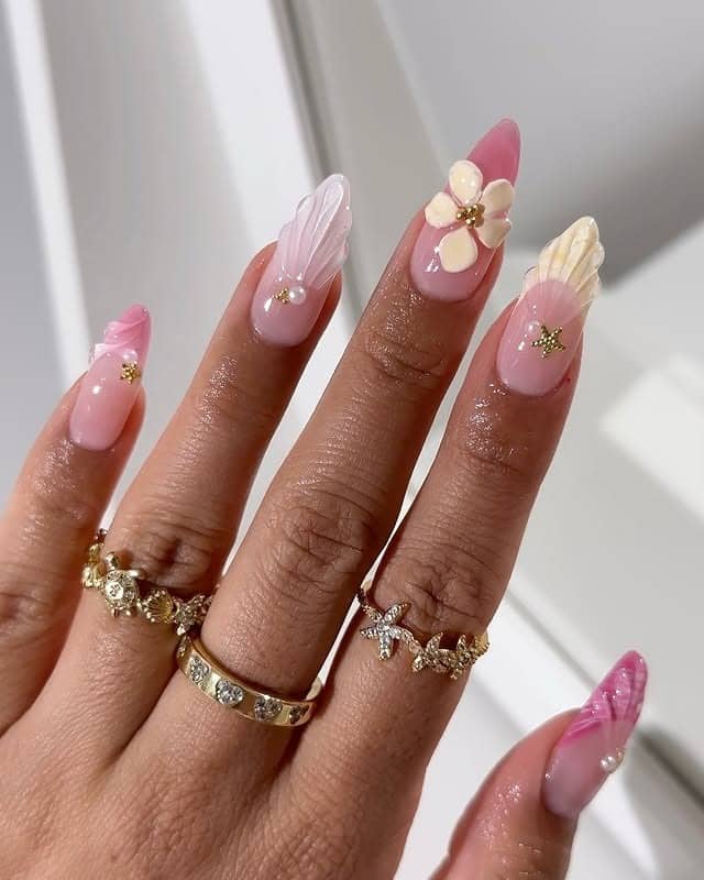 18. Sculpted Petal Accents - cute flower nail ideas