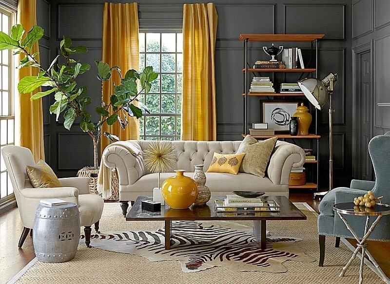 1. Classic Elegance with Golden Accents - gray and yellow living room ideas