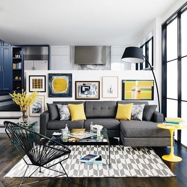 5. Modern Chic with Graphic Details - gray and yellow living room ideas