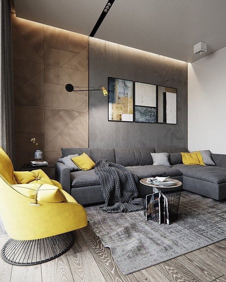 8. Textured Gray with Vibrant Yellow Touches - gray and yellow living room ideas