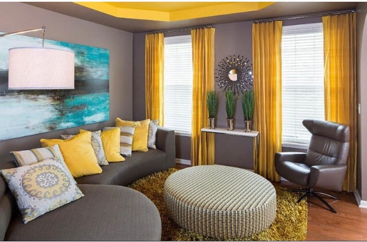 13. Vibrant Retro Gray with Golden Contrast - gray and yellow living room ideas