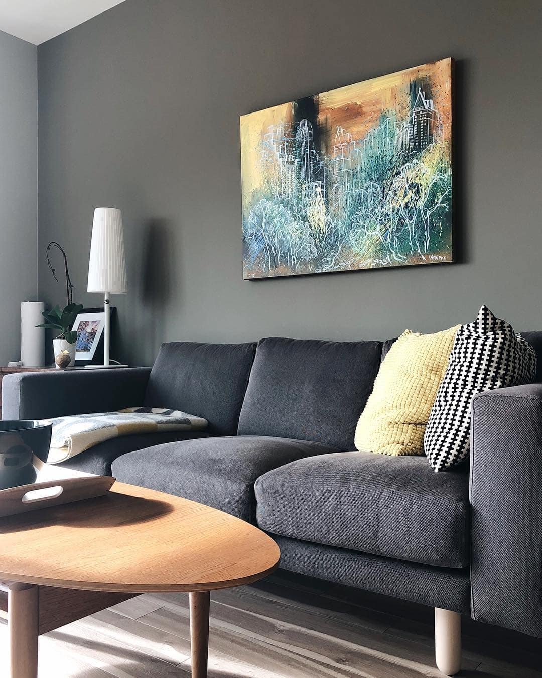 15. Modern Simplicity with Mustard Highlights - gray and yellow living room ideas